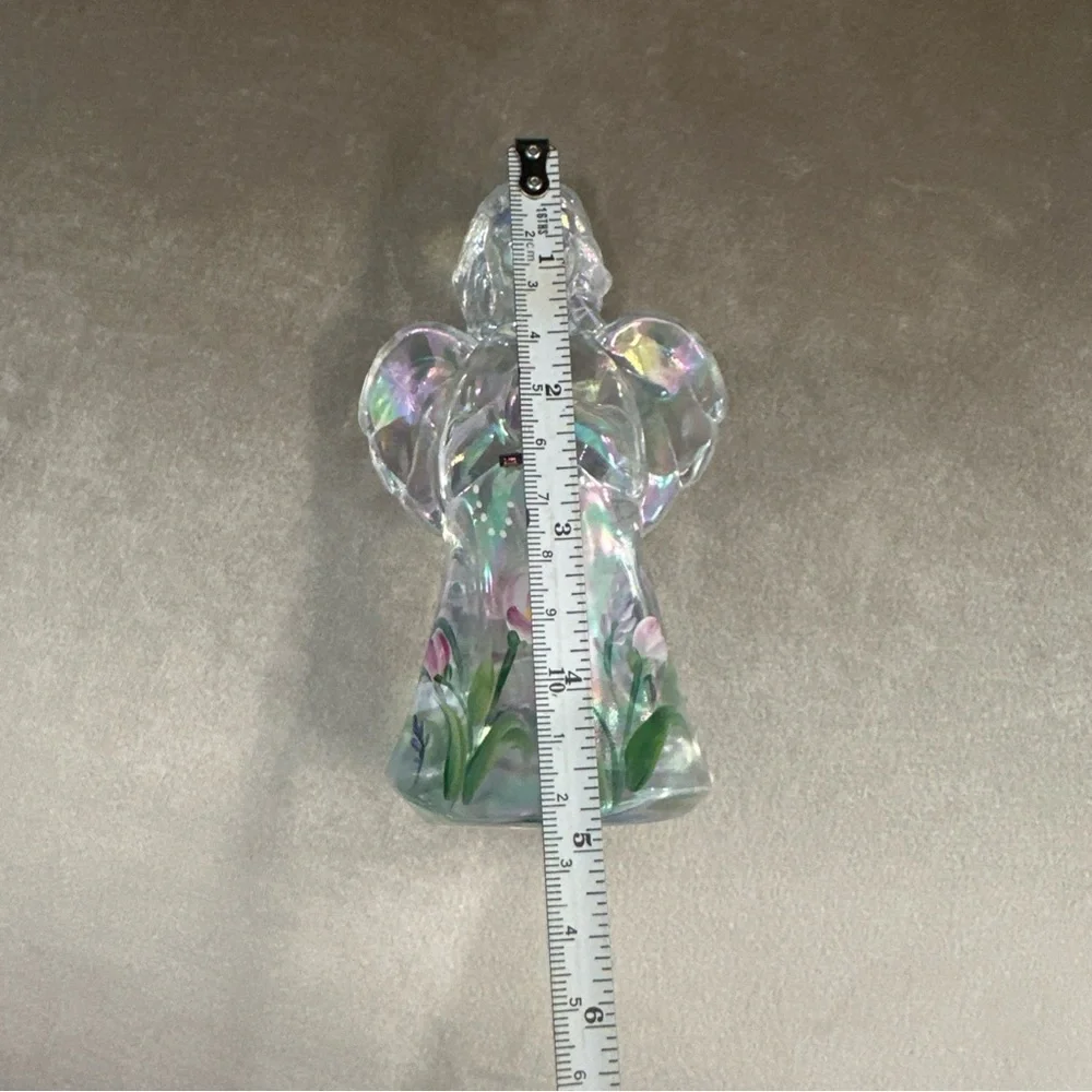 Fenton Angel Iridescent Jewel Cross Hand Painted Flowers 4.75